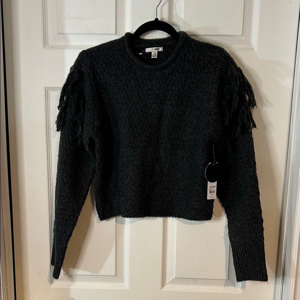 NWT SIZE Small Black/Grey Fringe Sweater